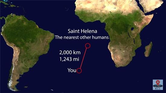 화면상에 YOU라고 표시된 곳이 트리스탄 다 큐냐 섬이다. (이미지 출처 = 리얼라이프로어 유튜브 영상 캡처)