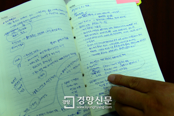 임채진 전 검찰총장의 20년지기 사업가 박모씨에게 수임료 5000만원을 전달한 후 ㄱ씨가 박씨로부터 전해 들은 검찰수사정보를 업무일지에 기록한 것이라고 주장하는 내용 중 일부. 참고인 3명의 소환일시가 적혀 있다. 김영민 기자
