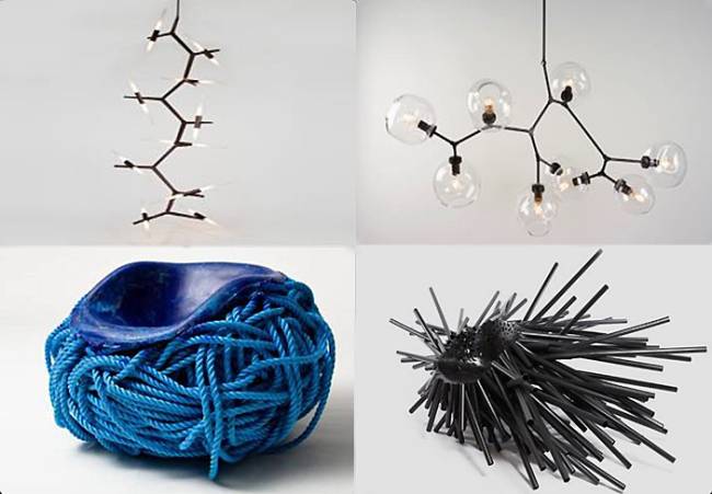 린지 아델만의 조명들(위쪽), 톰 프라이스의 의자 작품들(아래)