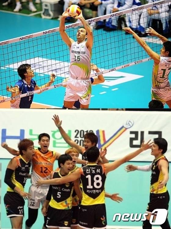 서울 드림식스(위 사진 오른쪽)와 러시앤캐시 시절의 박상하의 모습. © News1