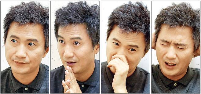 그는 진지하게 이야기를 하다가도 중간중간에 유머를 잃지 않는 유쾌한 사람이었다. 3시간 동안 이어진 인터뷰 내내 그는 띠동갑은 되는 기자에게 자신을 저라고 낮추며 예의를 갖추기도 했지만, 80년대 자신의 투쟁과 이상을 이야기하는 대목에선 단호하고 또렷한 결기가 느껴졌다. 지난 10일 저녁 서울 마포의 한 냉면집에서 배우 안내상씨가 드라마 <송곳>에 대해 이야기하며 다양한 표정을 짓고 있다. 강재훈 선임기자 khan@hani.co.kr