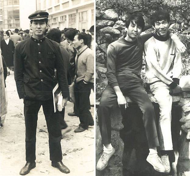김무성 대표 고등학교 졸업당시 사진(1971년 2월 64회 졸업식)과 김 대표 젊은시절 모습(왼쪽). [출처 = Designersparty (촬영자 미상), 김무성 대표 블로그]
