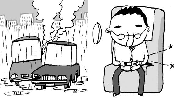 법제처는 "교통사고 인명피해를 줄이기 위해 `전좌석 안전띠 착용`을 일반도로 등 모든 도로에 확대적용하는 법 개정안을 경찰청이 마련해 2월에 낼 계획"이라고 말했다. [일러스트 김회룡]