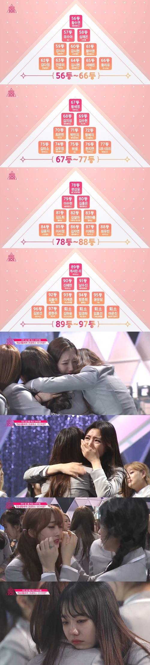 '프로듀스101 순위' 캡처 (62등부터 방출자)