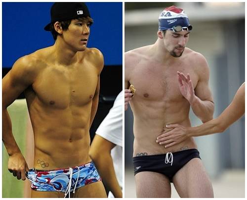 박태환(오른쪽)과 마이크 펠프스. [셀러브리티 타투스 캡쳐]