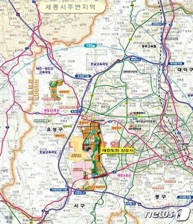 관저 및 도안지구 위치도 © News1