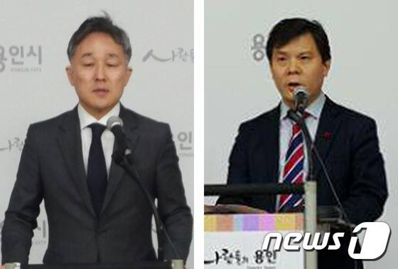 표창원 비대위원(왼쪽)과 김종희 예비후보의 기자회견 모습© News1