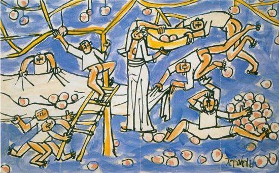 이중섭 '과수원의 가족과 아이들', 연대미상, 20.3x32.8cm, 복제품