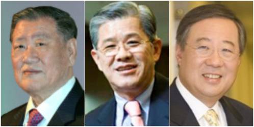 왼쪽부터 정몽구 현대차그룹 회장, 최신원 SKC 회장, 류진 풍산그룹 회장/조선일보DB