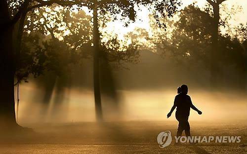 미국 휴스턴의 몬티비치 공원에서 한 시민이 산책을 즐기고 있다.(AP=연합뉴스)