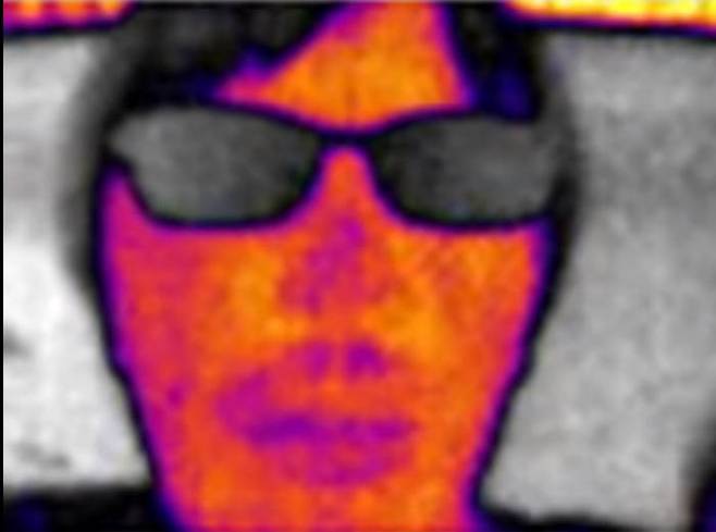 유일렉트로닉스 열영상센서로 촬영된 화면. 물체 표면 온도를 측정할 수 있다.