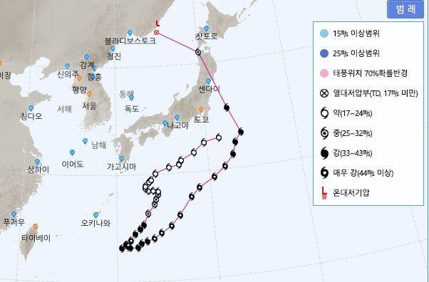 올해 8월19일 발생해 31일 소멸한 제10호 태풍 라이언록 경로.