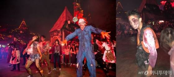 롯데월드 '좀비 축제'의 통제구역 M에선 좀비 60여명이 대규모 '의식'을 진행한다. 때론 군무를 통해 '멋있는 공포'를 제공하기도 한다. /사진=김고금평 기자