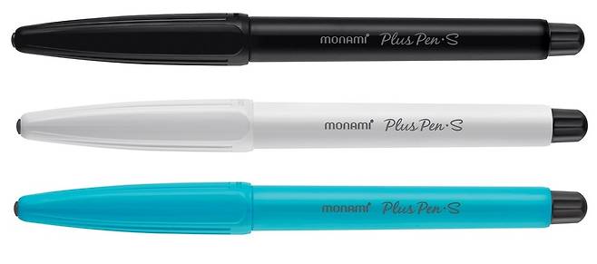 프러스펜S. 강약을 줄 때마다 선의 굵기 변화를 줄 수 있어 개성 있는 글씨체를 표현할 때 유용하다. 세밀한 표현도 가능. 1천원. 모나미 제공