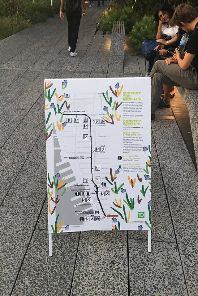 하이라인의 지도가 그려진 안내판. 시민들의 참여와 지원을 바라는 글이 쓰여 있다.