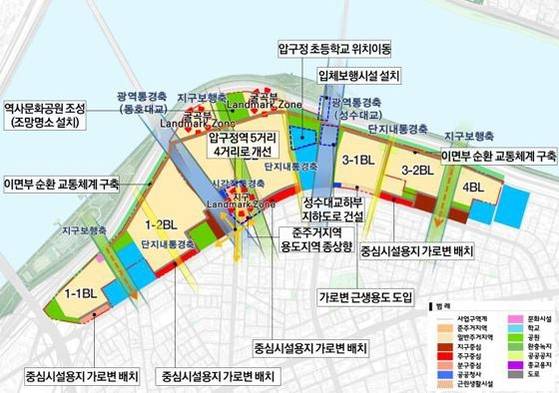 압구정아파트지구 지구단위계획구역 토지이용계획안. /서울시 제공