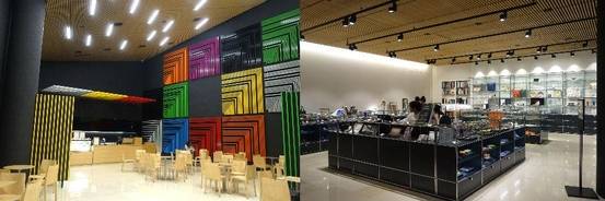 리움 카페(왼쪽)와 리움샵. 리움 카페에는 리암 길릭의 ‘일련의 의도된 전개’가 전시돼 있다. /최문혁 기자