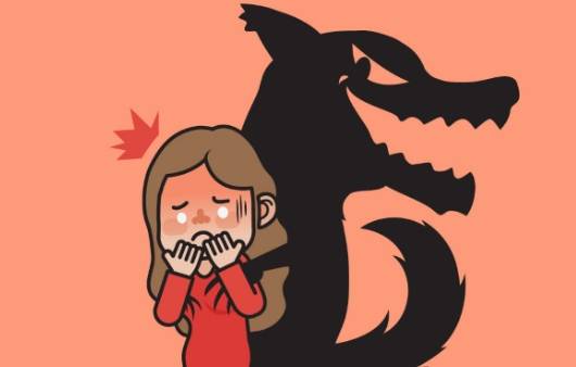 여성 뒤에 늑대 그림자