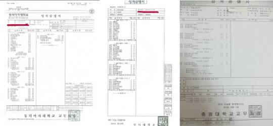 오솔미가 내민 학사, 석사 성적 증명서. '그 흔한' B학점 하나 없이 A플러스로만 가득 채웠다.