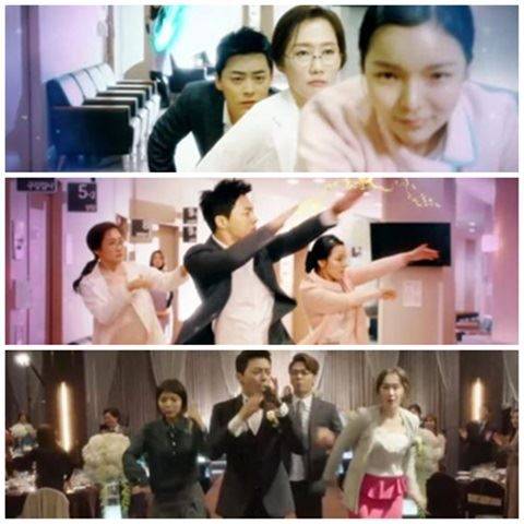 배우 배해선(맨위 사진 가운데)은 SBS 드라마 '질투의 화신'에서 조정석 등과 함께 춤을 춰 눈길을 끌었다. 극중 의사 역을 맡은 그는 '각기춤'도 선보였다. SBS 방송 캡처