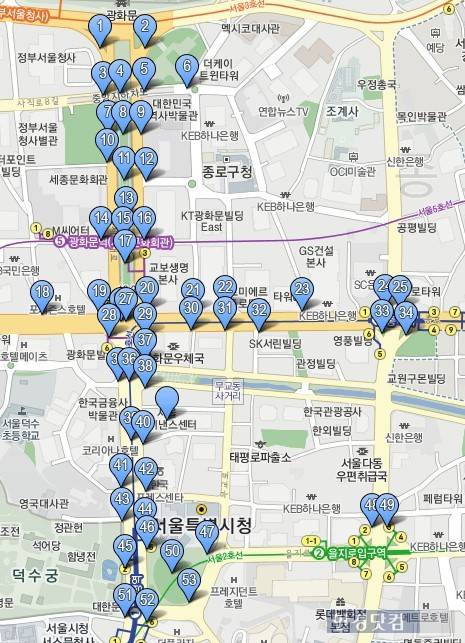 '광화문 촛불집회' 참가인원 측정 위치. 조이코퍼레이션 제공