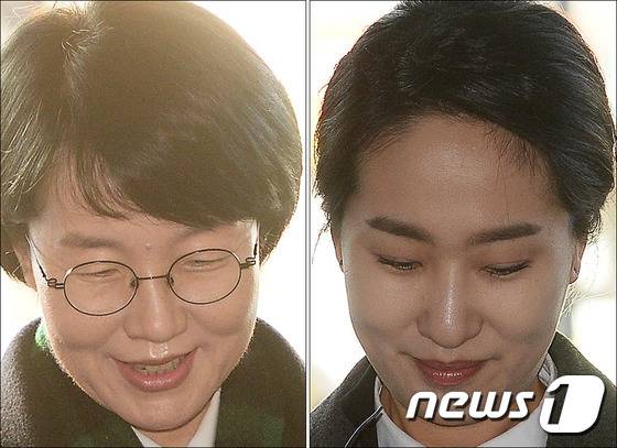 공직선거법 및 정치자금법 위반 등의 혐의로 기소된 국민의당 박선숙(왼쪽), 김수민 의원이 11일 서울 마포구 서울서부지방법원에서 열린 리베이트 사건 1심 선고공판에 나란히 출석하고 있다. 2017.1.11/뉴스1 © News1 오대일 기자