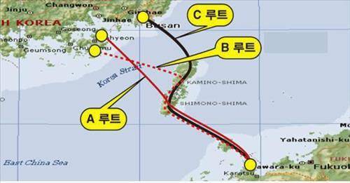 거론되고 있는 한일 해저터널 루트[부산시 제공=연합뉴스]