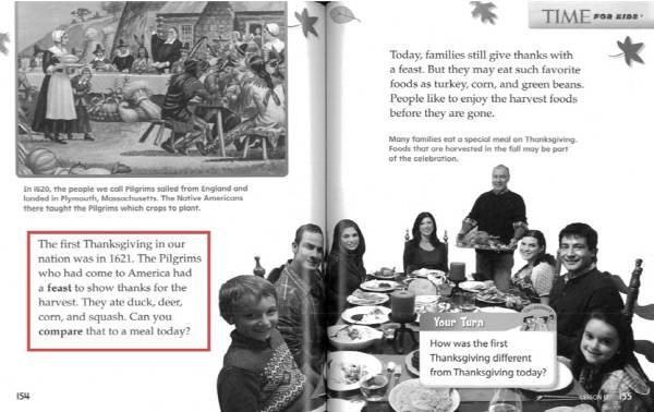 미국 추수감사절의 유래에 대한 내용을 서술하고 있는 영어 교재. pilgrim(순례자), squash(외국 호박) 등 생소한 어휘나  compare(비교하다) 등 추상적 어휘를 사용하고 있다.   | 사교육걱정없는세상 제공