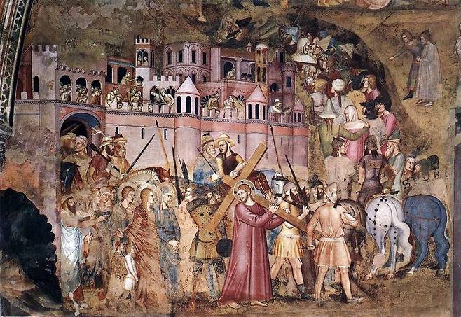 안드레아 다 피렌체 작 ‘갈보리(골고다)로 십자가를 지고 가는 예수’. 갈보리는 ‘골고다’를 뜻하는 라틴어의 영어식 표현이다.