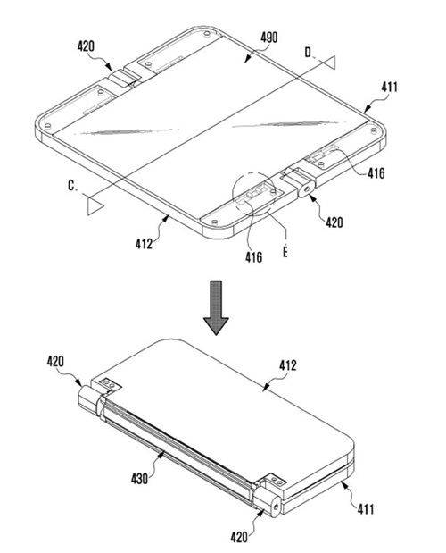 삼성전자가 이번에는 힌지가 달린 폴더블 스마트폰 특허를 출원했다. (사진=미국 특허청)