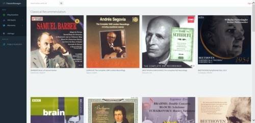 클래식음악 무료 스트리밍 서비스 '클래식 매니저'의 웹 화면.