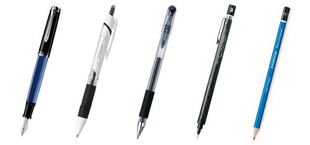 (왼쪽부터)펠리칸 M405, UNI 제트스트림, UNI 시그노, 펜텔 그래프 1000 for pro, 스테들러 마스 루모그래프 연필 /각 브랜드 홈페이지