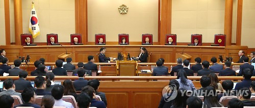 지난달 27일 열린 박근혜 대통령 탄핵심판 최종변론 모습. [연합뉴스 자료사진]