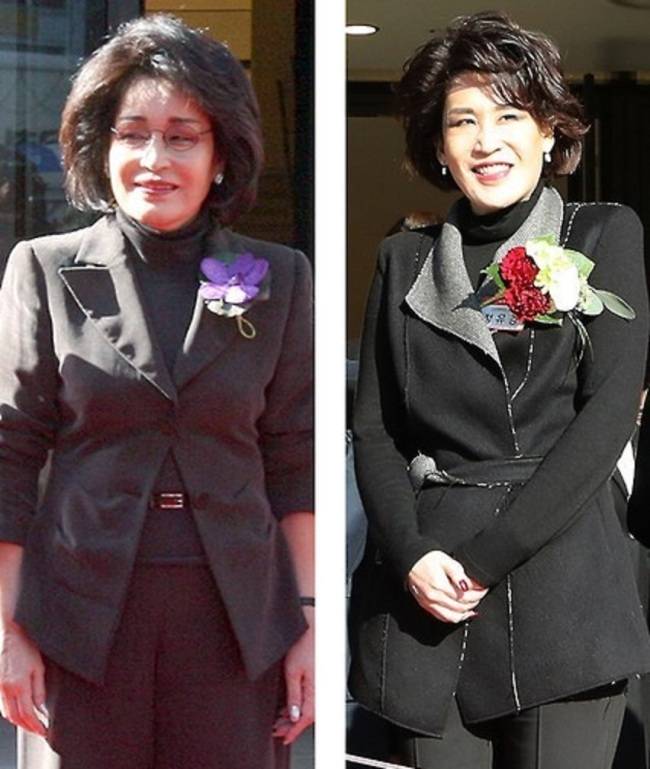 사진 오른쪽은 지난해 12월 15일 대구 신세계 개점에 참석한 정유경(45) 신세계백화점 총괄사장. 사진 왼쪽은 정유경 사장의 모친 이명희(74) 신세계그룹 회장이 2007년 2월 28일, 신세계본점 본관 개관식에 등장한 모습. 이는 1984년 이후 23년만에 공식석상에 등장한 것이다. [사진제공=연합뉴스]