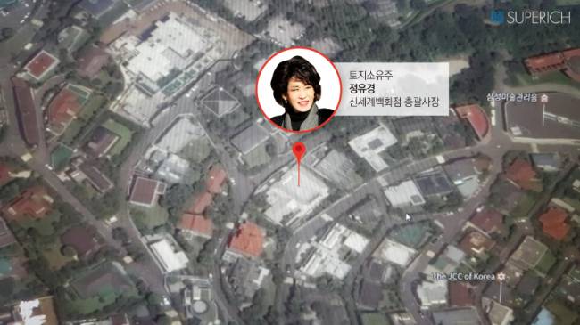 표준단독주택 공시가격이 전국에서 가장 비싼 이명희 신세계그룹 회장의 저택. 등기부 상 주택 소유주는 이 회장이지만, 토지 소유주는 정유경신세계 백화점 총괄사장이다. [출처=구글 어스 3D]