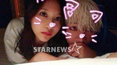 트와이스 미나와 갓세븐 뱀뱀이 함께 찍은 사진. JYP는 동료 사인인 두 사람이 격이 없이 찍은 사진이라고 밝혔다. /사진=온라인 커뮤니티