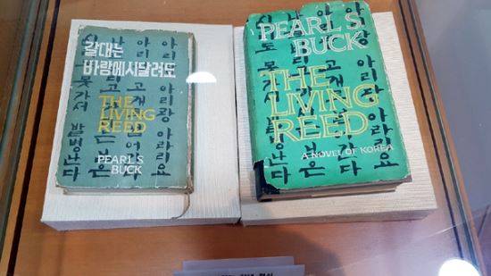 한국을 배경으로 쓴 소설 ‘살아있는 갈대’ 원서(왼쪽)와 번역본. 부천 펄벅기념관