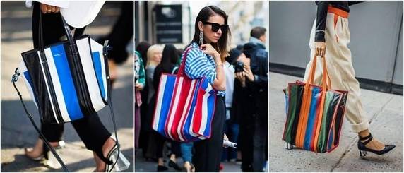 태국 짜뚜짝 시장에서 볼 법한 장바구니처럼 생긴 발렌시아가의 ‘바자백’은 잇백으로 떠오르며 스트리트 패션을 장식하고 있다./사진=핀터레스트