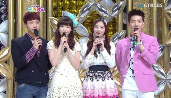 왼쪽부터 가수 이기광 아이유, 설리, 조권. [사진 SBS 방송 캡처]