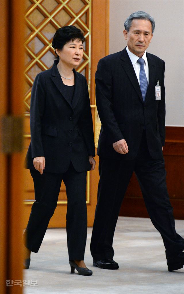 김관진 청와대 국가안보실장과 박근혜 전 대통령.
