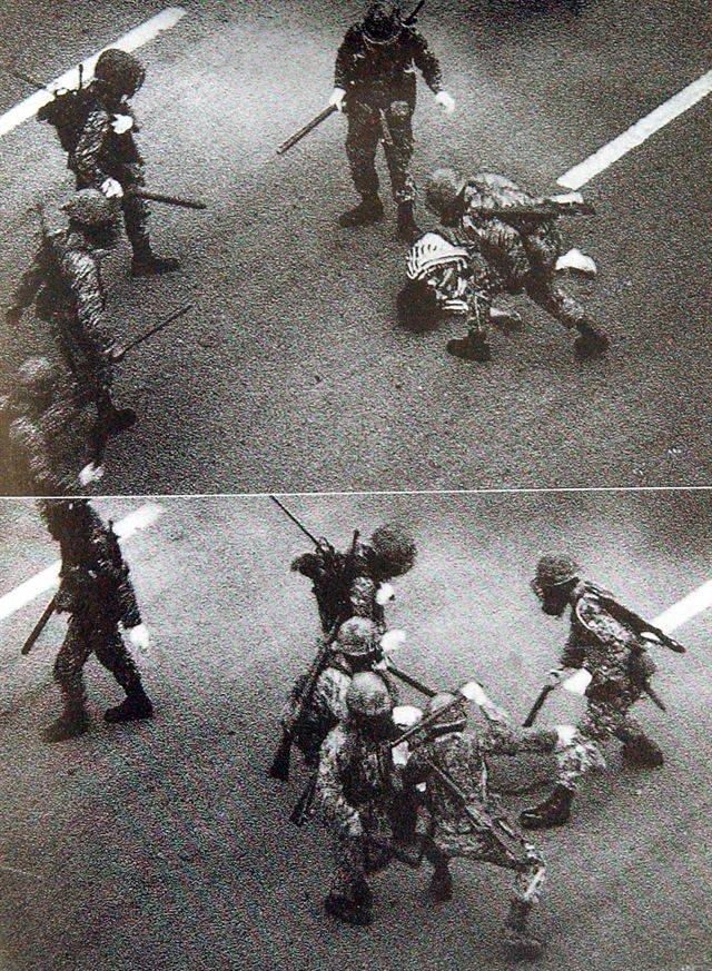 1980년 광주 5ㆍ18민주화운동 당시 계엄군이 시민을 무력 진압하는 모습. 황종건 촬영. 한국일보 자료사진