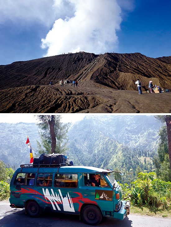 (위) 브로모산 정상까지는 계단을 이용해 오른다. (아래) 화산으로 향하는 미니버스
