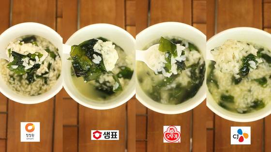 4개의 컵밥을 숟가락으로 들어올렸다. 샘표의 미역 크기가 가장 커서 풍성한 느낌이 났다. 이자은 인턴기자