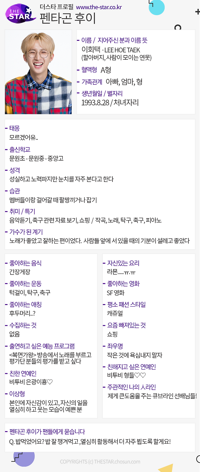 펜타곤 후이 프로필 / 사진: 더스타DB