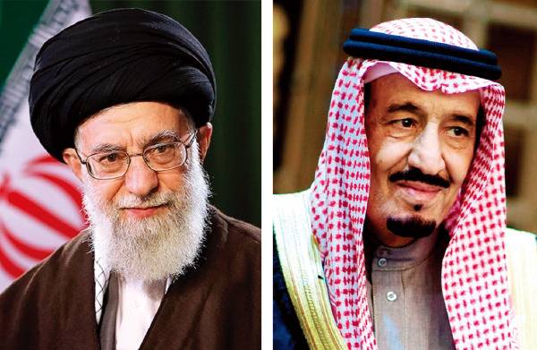 아야톨라 알리 하메네이 이란 최고지도자(왼쪽)와 살만 빈 압둘아지즈 사우디아라비아 국왕.[Khamenei.ir,위키피디아]