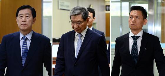 왼쪽부터 최지성 전 삼성 미래전략실장, 장충기 전 삼성 미래전략실 차장, 황성수 전 삼성전자 전무./ 사진=뉴스1