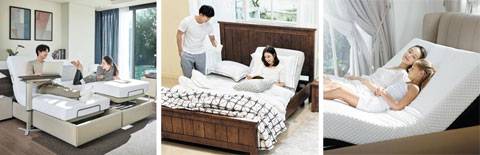 최근 숙면에 대한 관심이 높아지면서 침대의 머리와 다리 부분의 각도를 조절하고 마사지 기능 등이 포함된‘전동 침대(모션베드)’제품들이 잇따라 출시되고 있다. 왼쪽부터 일룸, 까사미아, 체리쉬가구의 전동 침대들. /일룸·까사미아·체리쉬가구