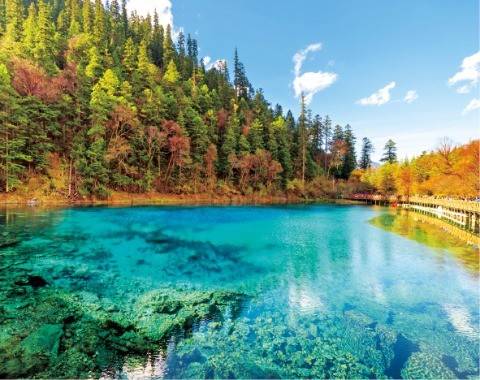 비취색 물빛의 중국 주자이거우 풍경구