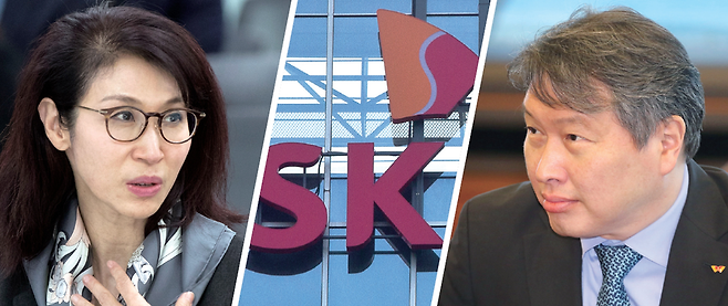 최태원 SK그룹 회장(오른쪽)과 노소영 아트센터 나비 관장의 이혼소송 결과에 따라 SK그룹 지배구조에도 변화가 예상된다. © 사진=시사저널 고성준·연합뉴스·SK 제공