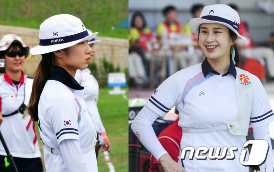 대한민국 양궁 여자대표팀 최미선(왼쪽)과 기보배  © News1
